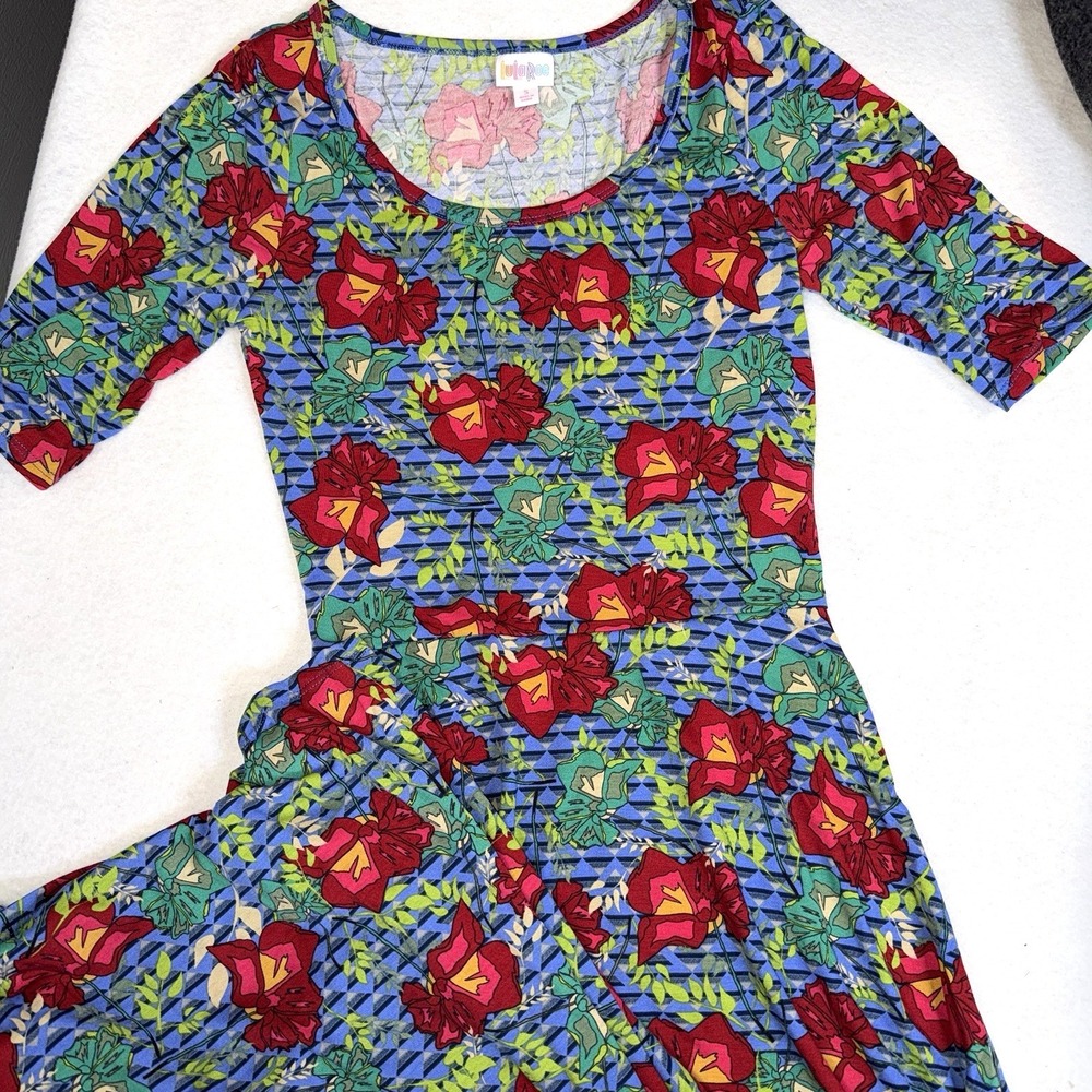 LuLaRoe Ana Dress Womens Small Blue Red Floral Geometric Maxi‎ Dress NWT - Picture 2 of 15